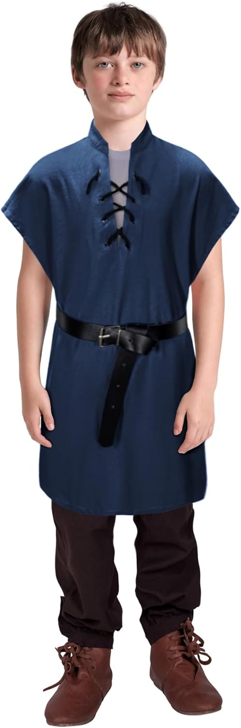 Kids Medieval Viking Tunic Pirate Renaissance Retro Costume Shirt witn Belt for Boys Halloween Cosplay 3-12 Years - Image 3