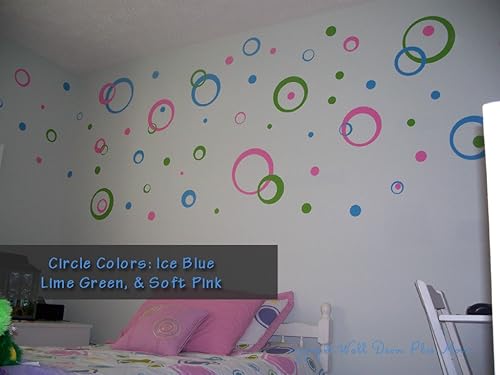 Miniatura 3 de Hot Rosa y Verde Lima Wall Círculo Burbuja pegatinas Anillos & Dots calcomanías 50+ PC 11"