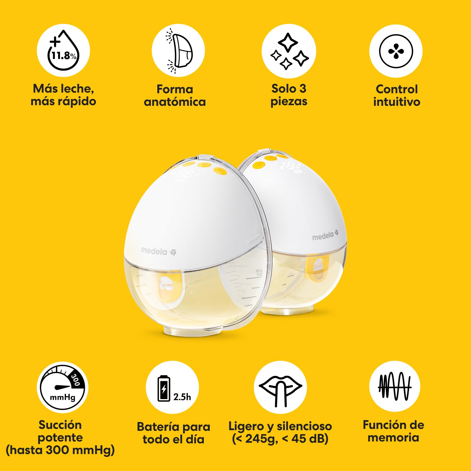 Medela Swing Flex - Sacaleches eléctrico, diseño compacto, con protectores mamarios PersonalFit Flex y tecnología Medela de extracción en 2 fases, Amarillo (101034985)