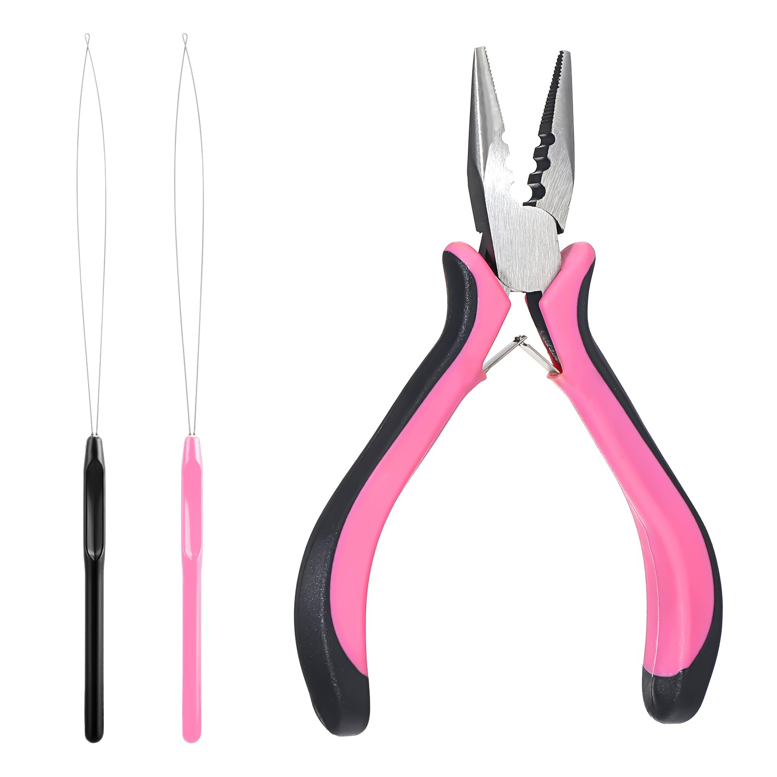 Micro Links Hair Extension Pliers, 3 Holes Mini Plier Extension Tool Nano Beads for Hair Extensions for Micro and Nano Ring Hairstyle Extensions Opener and Removal Tool (Pink)