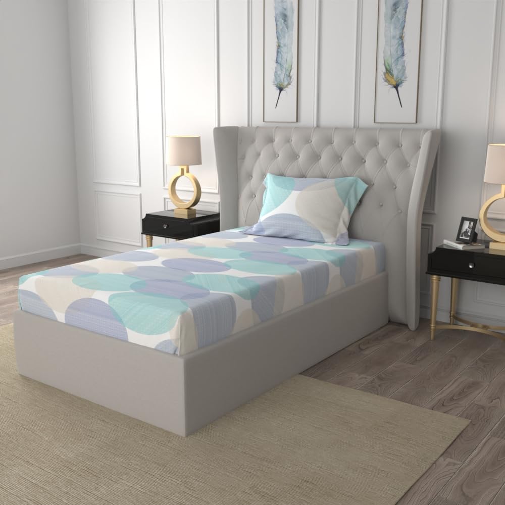 Urban Space 100% Cotton Bedsheet for Single Bed, Serene 200 TC Bedsheet Single Size Bed Cotton with 1 Pillow Cover (58 x 90 inches, Oval Blue) (B0BTYPP7W8) Amazon Price History, Amazon Price Tracker