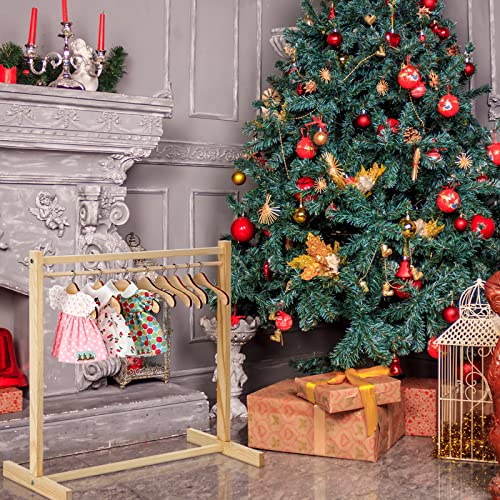 Estune 15.7 Inches Dog Garment Rack with 12 Wood Pet Clothes Hanger Wooden Dog Dress up Storage Small Dog Closet Pet Clothes Organizer Accessories for Doll Cat and Puppy - Thumbnail 6