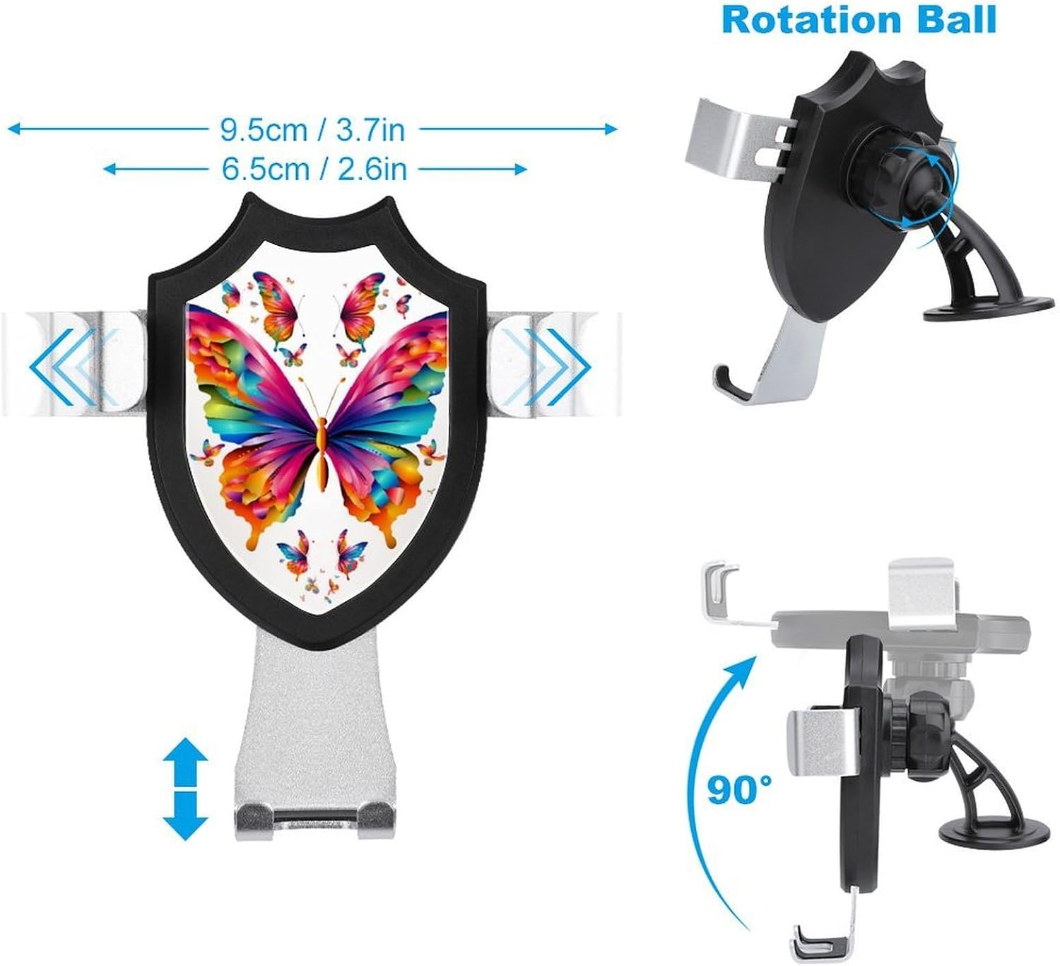 Colored Butterfly Car Phone Holder Mount with Metal Hook Clip image 2