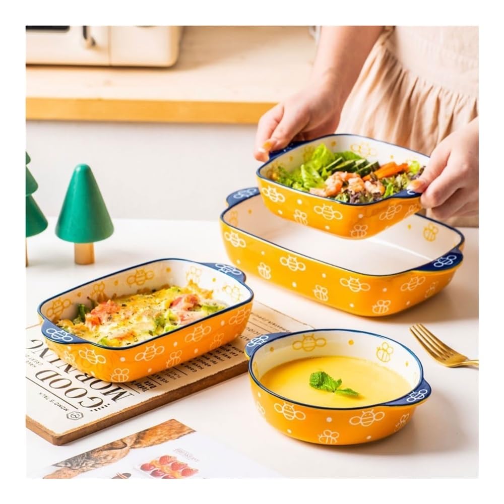 Naczynia do pieczenia Talerz obiadowy do pieczenia warzyw, piękna ręcznie malowana podwójna miska ceramiczna do zapiekania ryżu(550ml)