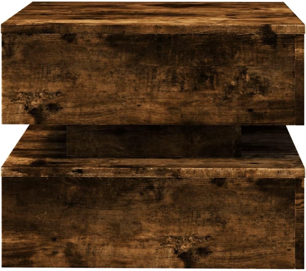 vidaXL Coffee Table with led Lights - Smoked Oak Wood Accent Table - Modern Square Side Table for Living Room/Lounge