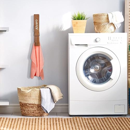 Miniatura 10 de Ganchos grandes de madera personalizados con nombre grabado personalizado de 12 pulgadas, clips para la ropa, toallero, decoración de pared de baño