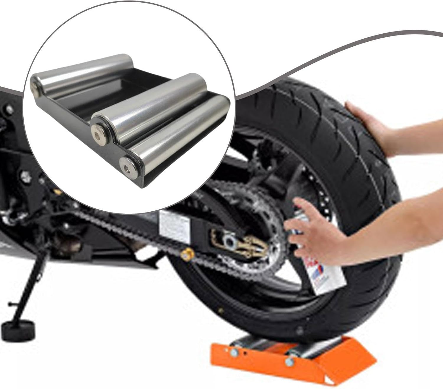 Portable Motorcycle Wheel Cleaning Rack for and Lubrication, Black
