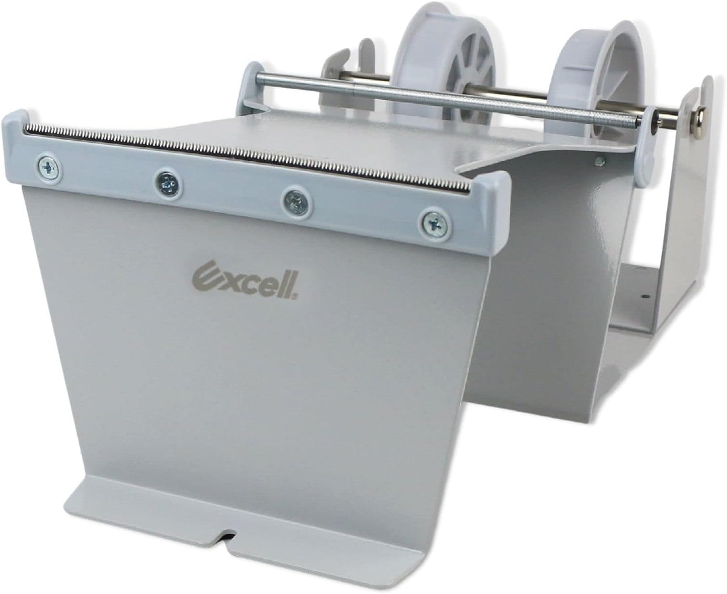 Excell ET-601 Pouch and Label Protection Tape Dispenser, Grey; for Tapes Up to 6" Wide, and 3" Core; Durable Metal Construction and Sturdy Base; Pre-drilled Holes for Mounting Purposes