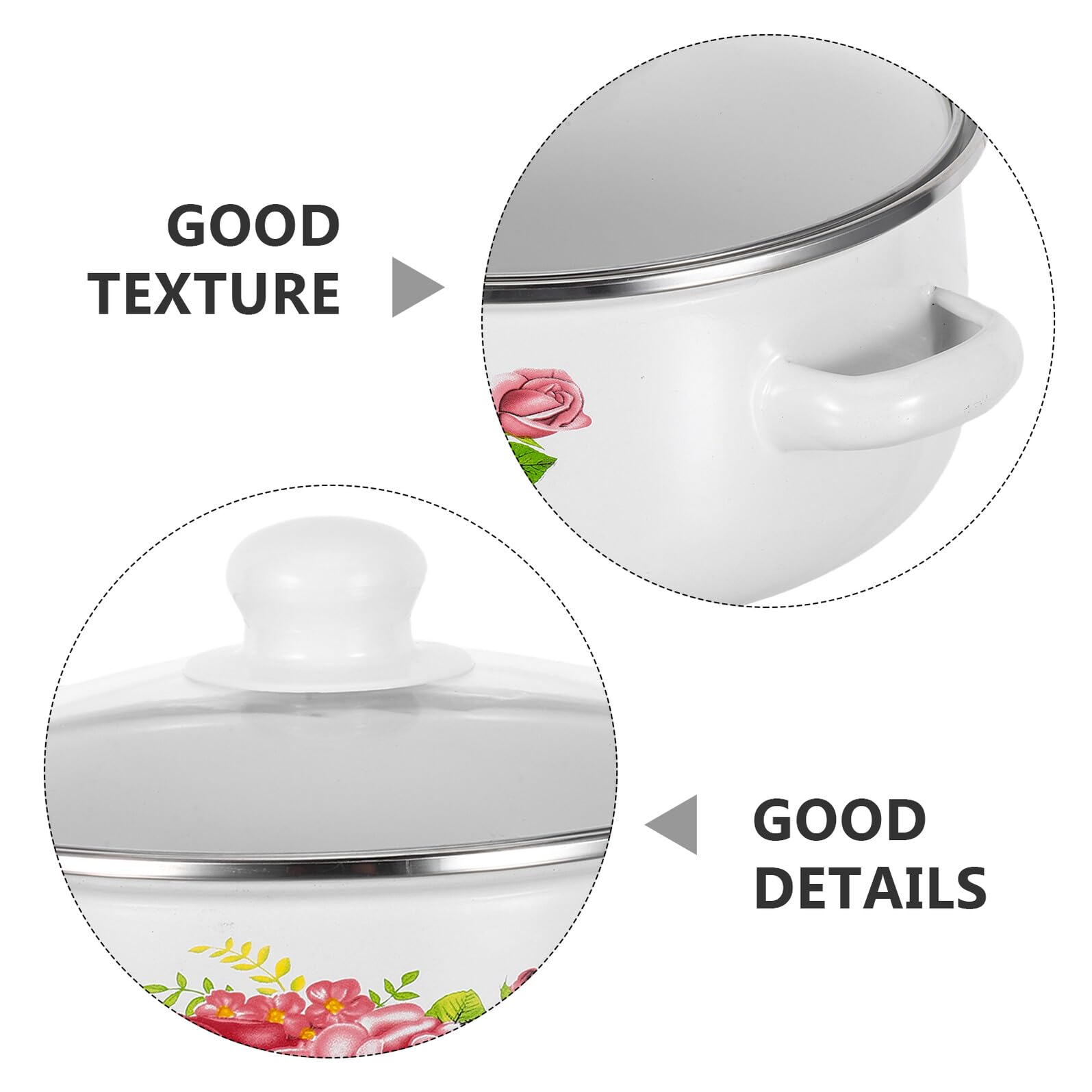 3 Sztuki Częściowy Głębokich Emaliowanych Garnków z Podwójnymi Uchwytami i Szklanymi Pokrywami Retro Kwiatowy Wzór Bezprzywierające Garnki Do Gotowania Zupy i Duszenia dla Domu i