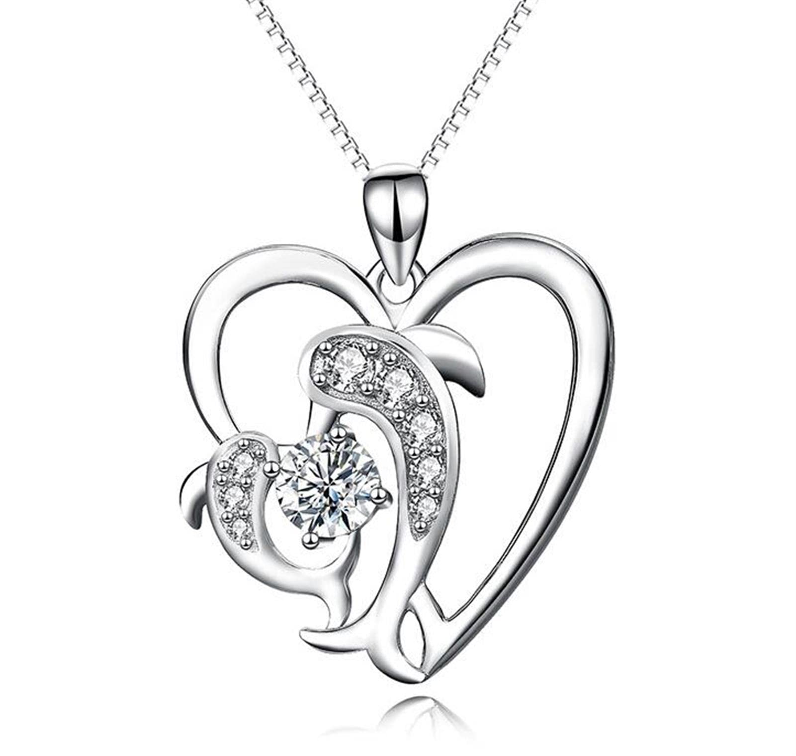 hixswnu Madre e Bambino Ciondolo in Argento 925 Collana per Le Donne, a Forma di Cuore Collana zircone, Mother's Day Gift