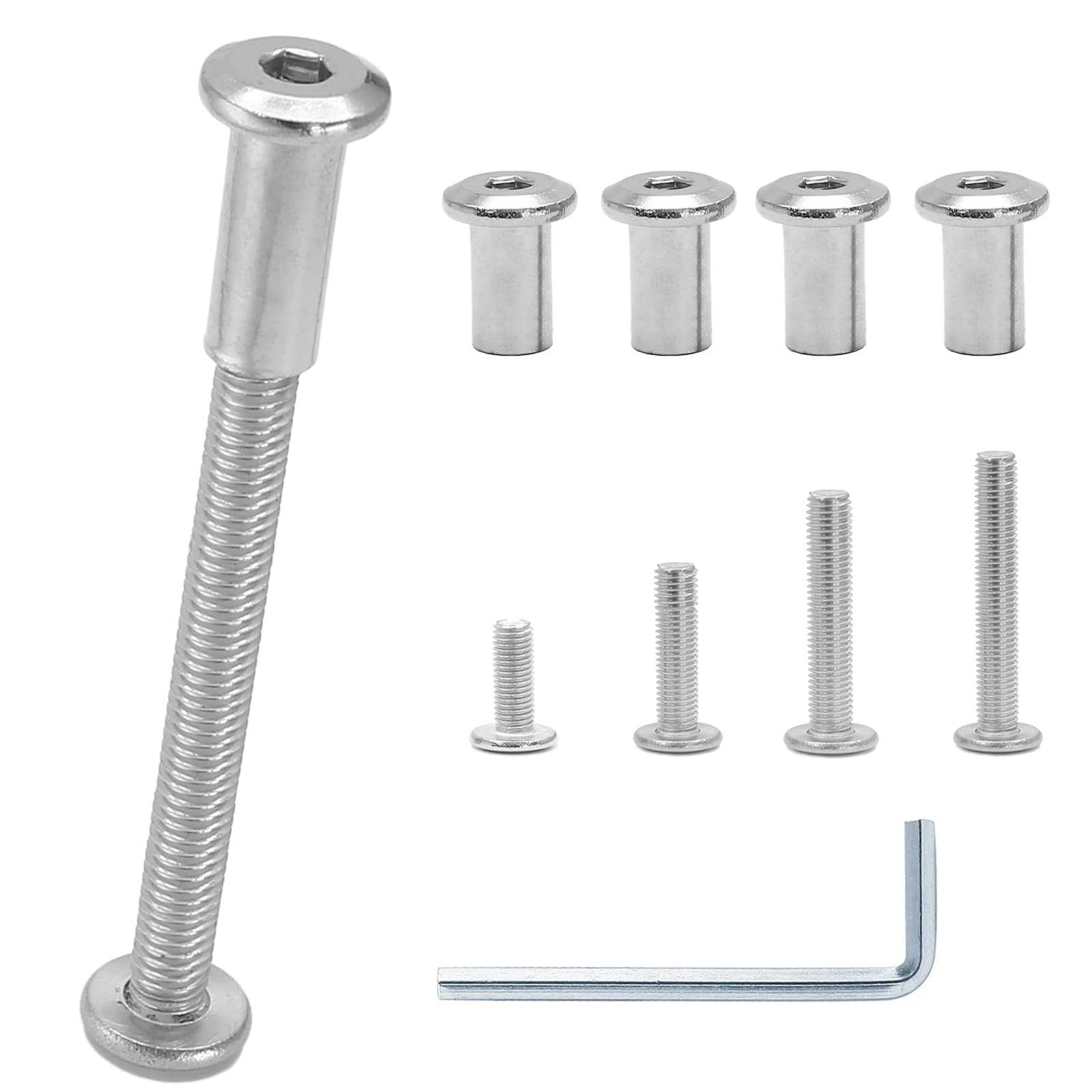 Photo 1 of Jersvimc 30 Sets M6x20/30/40/50/60mm Hex Drive Socket Cap Bolt Kit with Allen Wrench, Silver Furniture Connector Bolts M6 Countersunk Screw Barrel Nuts Binding Screws for Cabinet