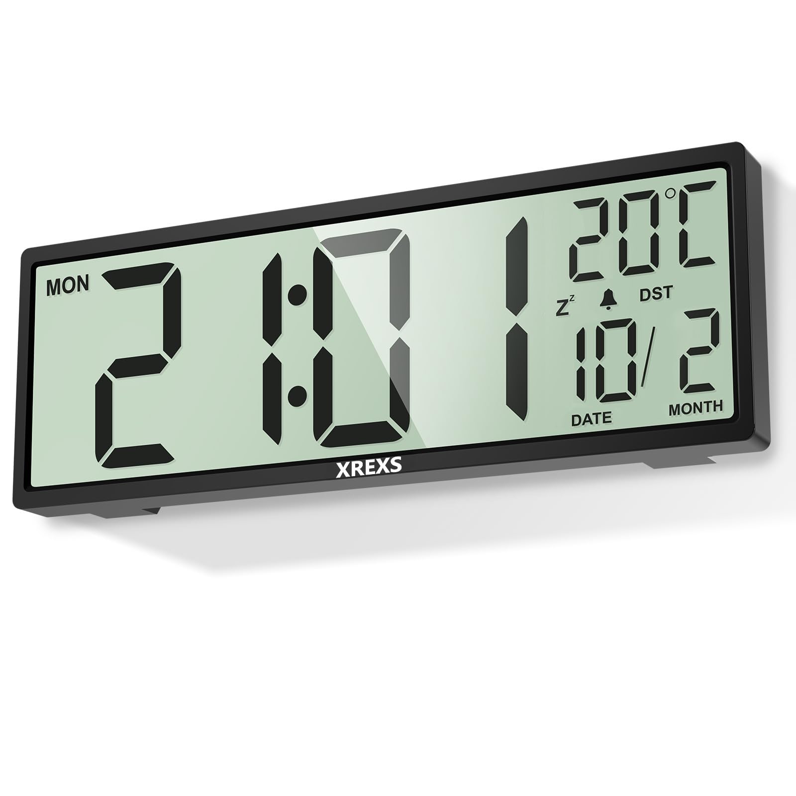 XREXS Reloj de Pared Digital de 14,5 Pulgadas, Hora, Calendario, Temperatura, Función DST, Funciona con Pilas, para Dormitorio, Salón, Aula, Oficina (Negro)