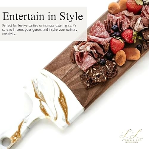 Miniatura 3 de Lynn & Liana Tabla de queso de acacia Baguette  Tabla de cortar de resina de madera  Tabla de embutidos de lujo para servir  Tabla de cortar hecha a