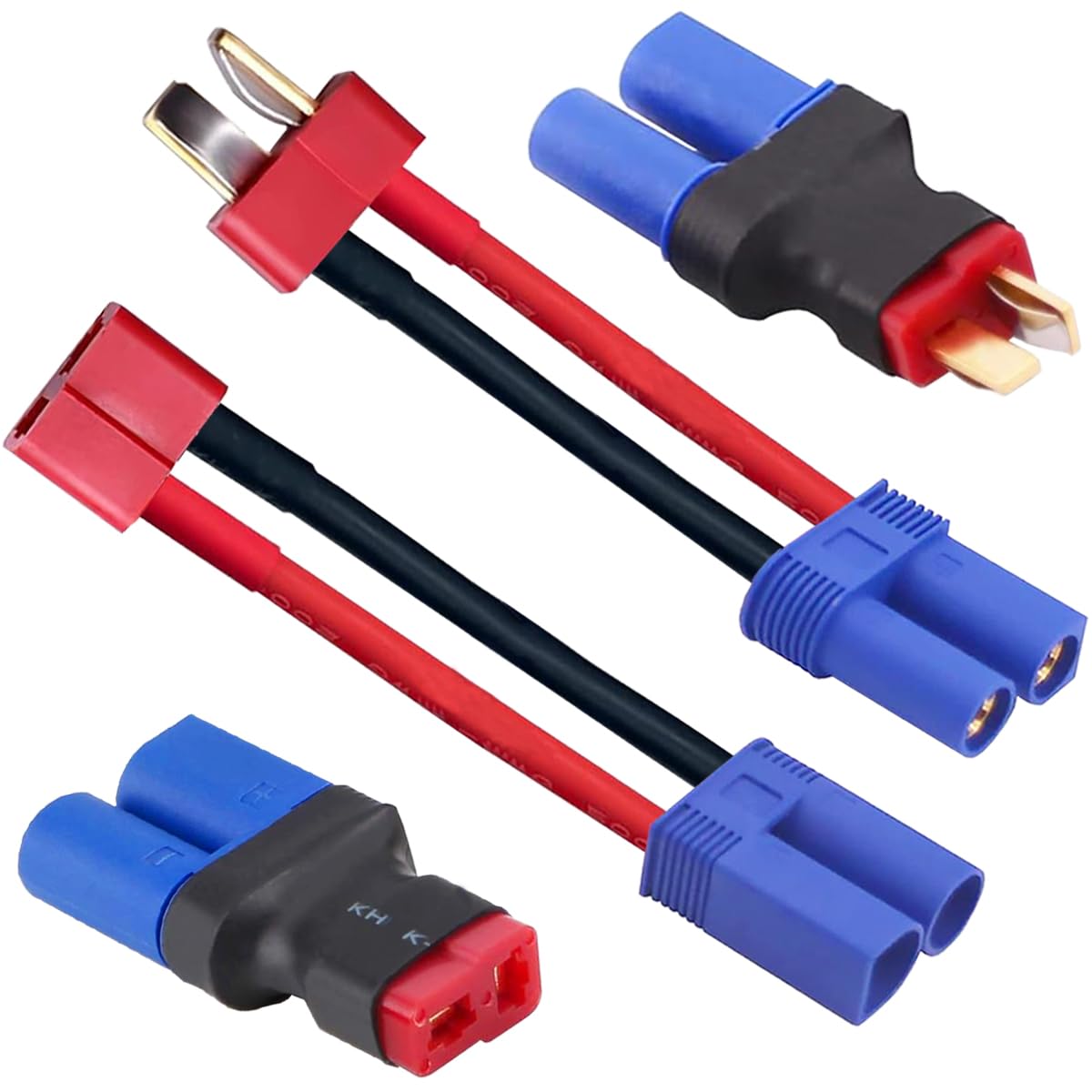 2 pary wtyczek T na wtyczkę EC5/gniazdo, adapter EC5 na wtyk T, 12 G, kabel 5 cm, do ładowarki akumulatorów RC-Lipo, samochód RC