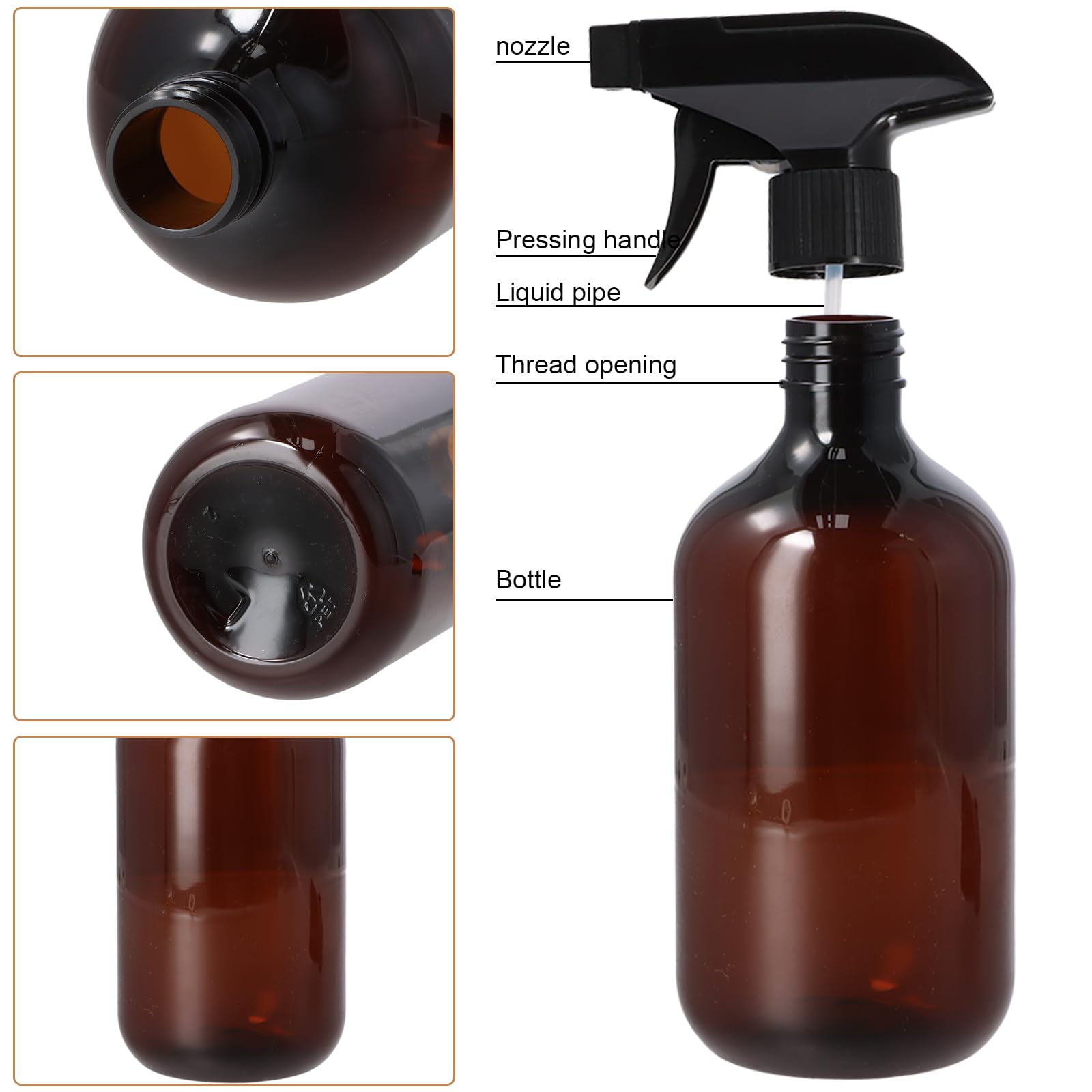 2 Piezas Botella de Spray 500 ml, Pulverizador Agua Peluqueria, Botellas de Plástico Reutilizables para Hogar, Jardín, Cocina y Limpieza, Frasco de Spray Vacío (marrón)