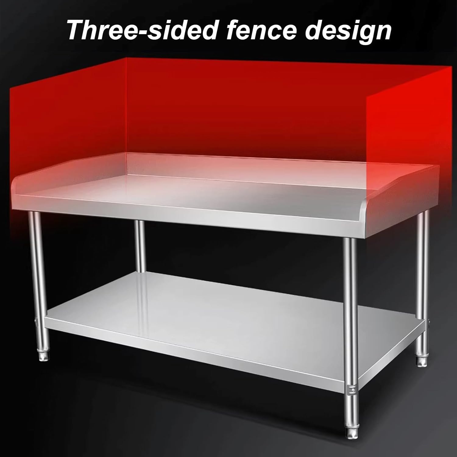 Stainless Steel Workbench Multifunctional Double-decker Preparation Table with Heightened Stopper Household and Noodle Casework Chopping Table Open Storage Shelf(80x80x60cm)