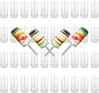 LOEQIAN 40 Pack Plastic Round Shape Cake Pop Shooter, Clear Cake Push-up Pop Containers with Lids for Wedding Birthday Party(Base & Sticks)