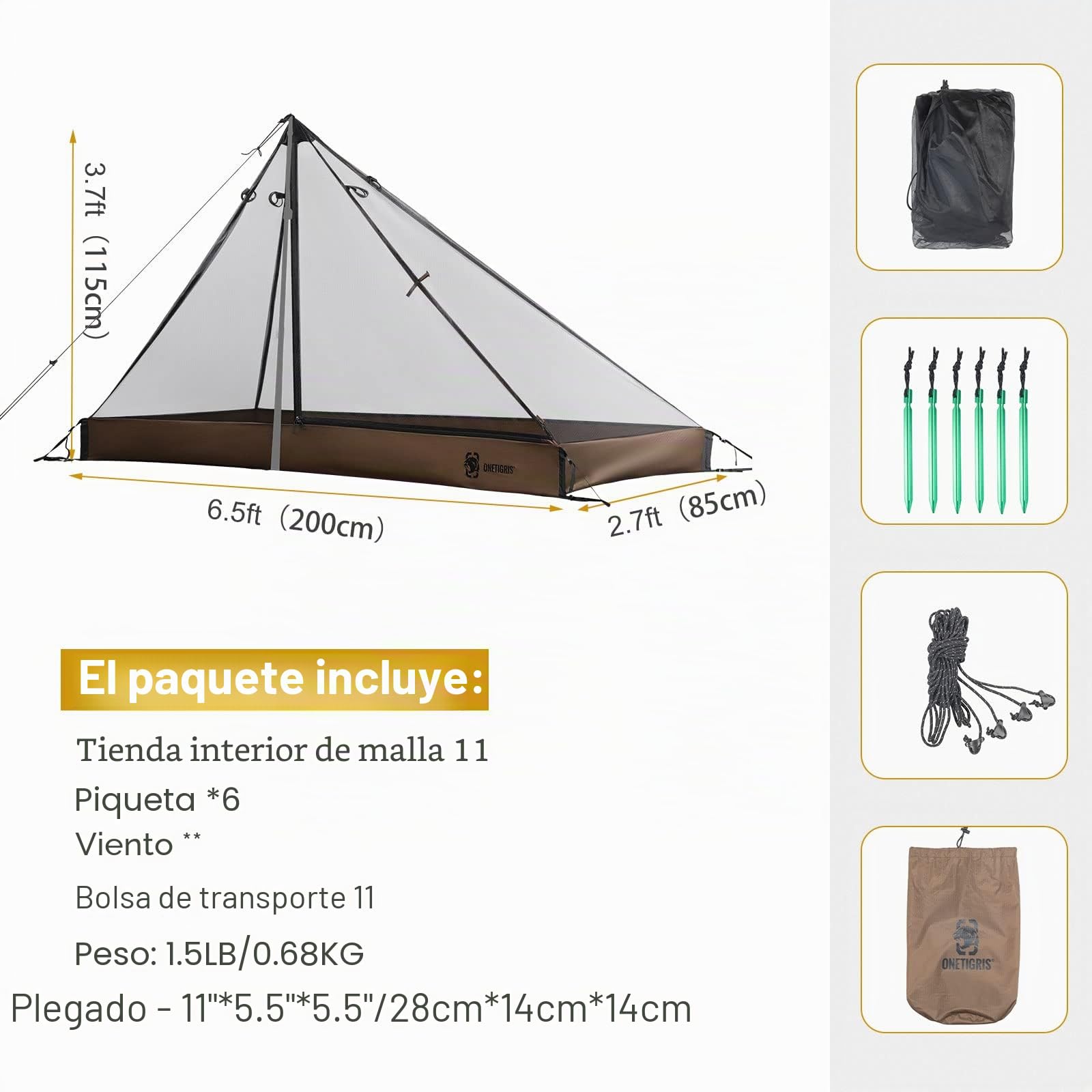 OneTigris Tienda interior para 1 persona, ultraligera, de malla, mosquitera, para camping, senderismo al aire libre