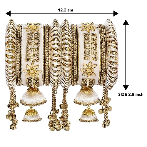 Image of Peora Velvet Matching Kundan Floral Silk Thread Chura Bangle Set for Women (2.8 inch)