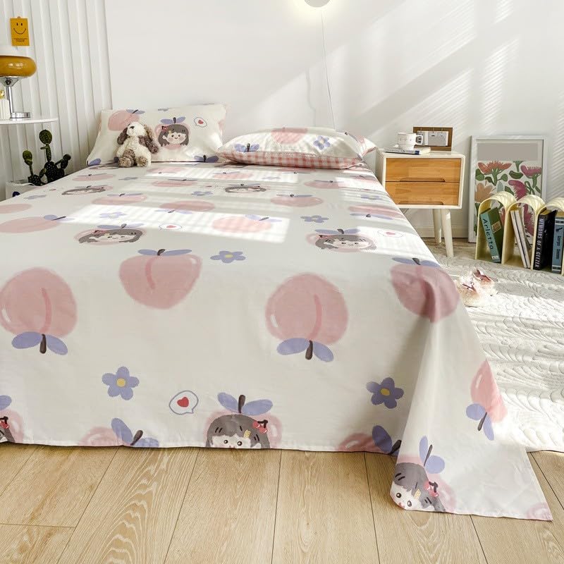 Draps en pur coton peigné douceur pêche grand lit double 230x250cm