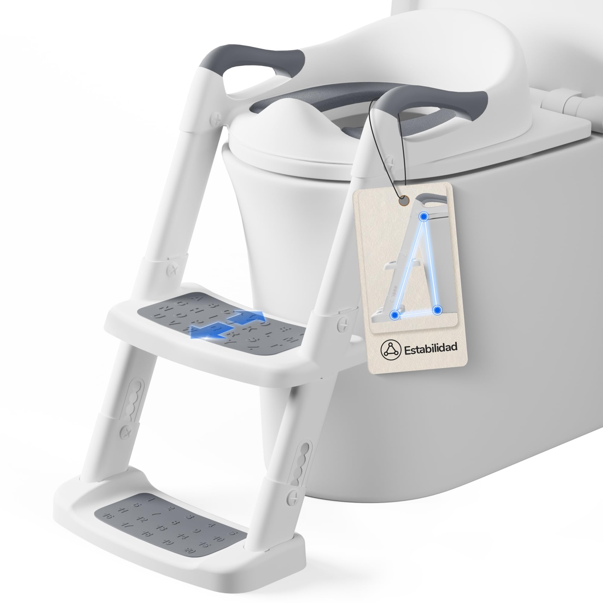 DEANIC Adaptador WC Niños Con Escalera, Reductor WC Niños De 2 a 8 Años, Orinal Portatil Niños Plegable con Reposabrazosy/PU Almohadillas Bebe (Gris)