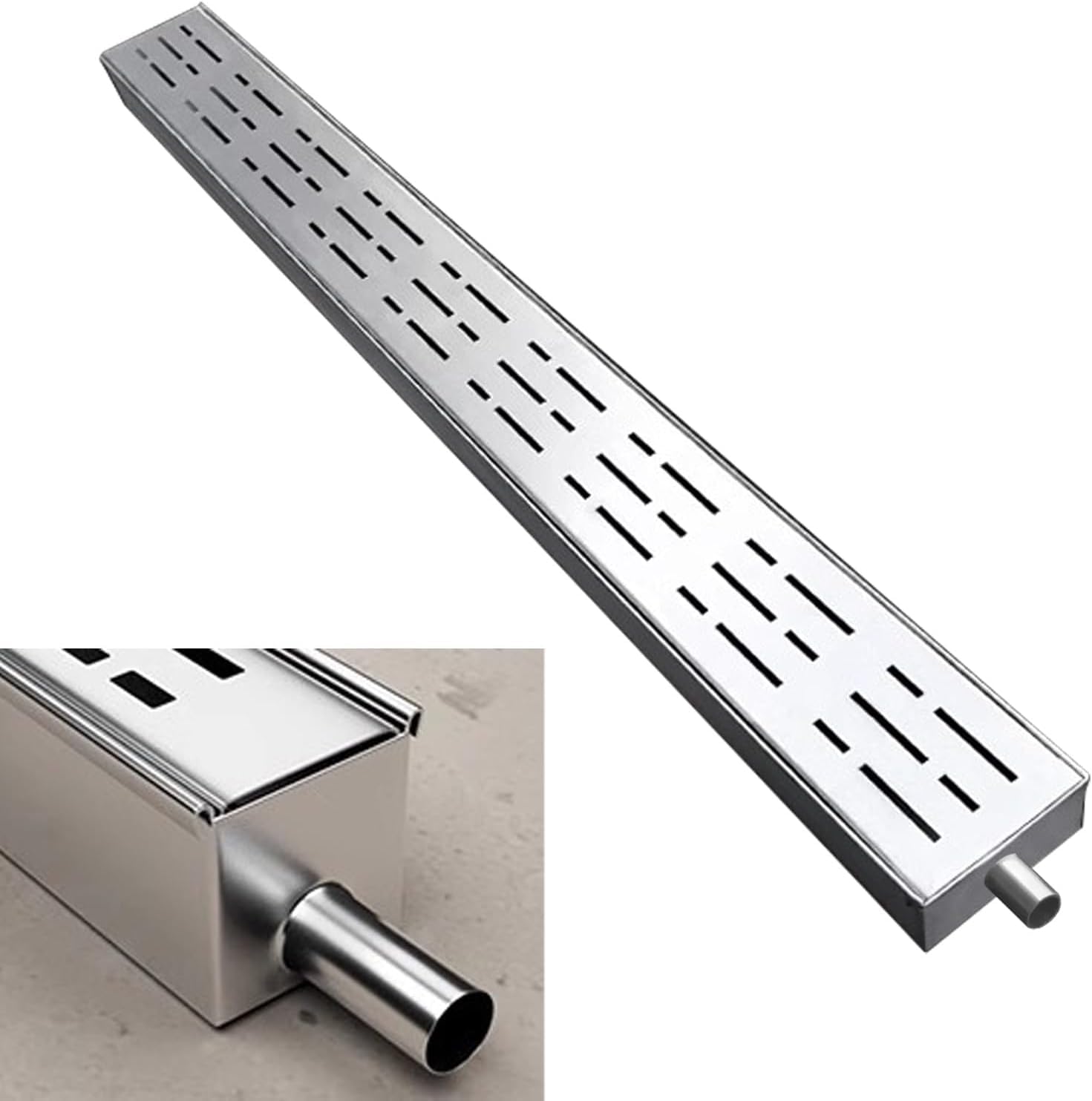 GLDYTVF Custom Trench Drain Kit with Outlet Stainless Steel Channel Drain for Driveway & Floor Water Diversion 10x5cm (4x2) Durable Trench Drainage System for Efficient Water Management