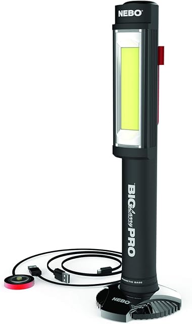 NEBO NE6640 Big Larry PRO Flashlight, High Power 500 Lumen Work Light, Red Hazard Flasher, Fully Rechargeable, Water and Impact Resistant, Black