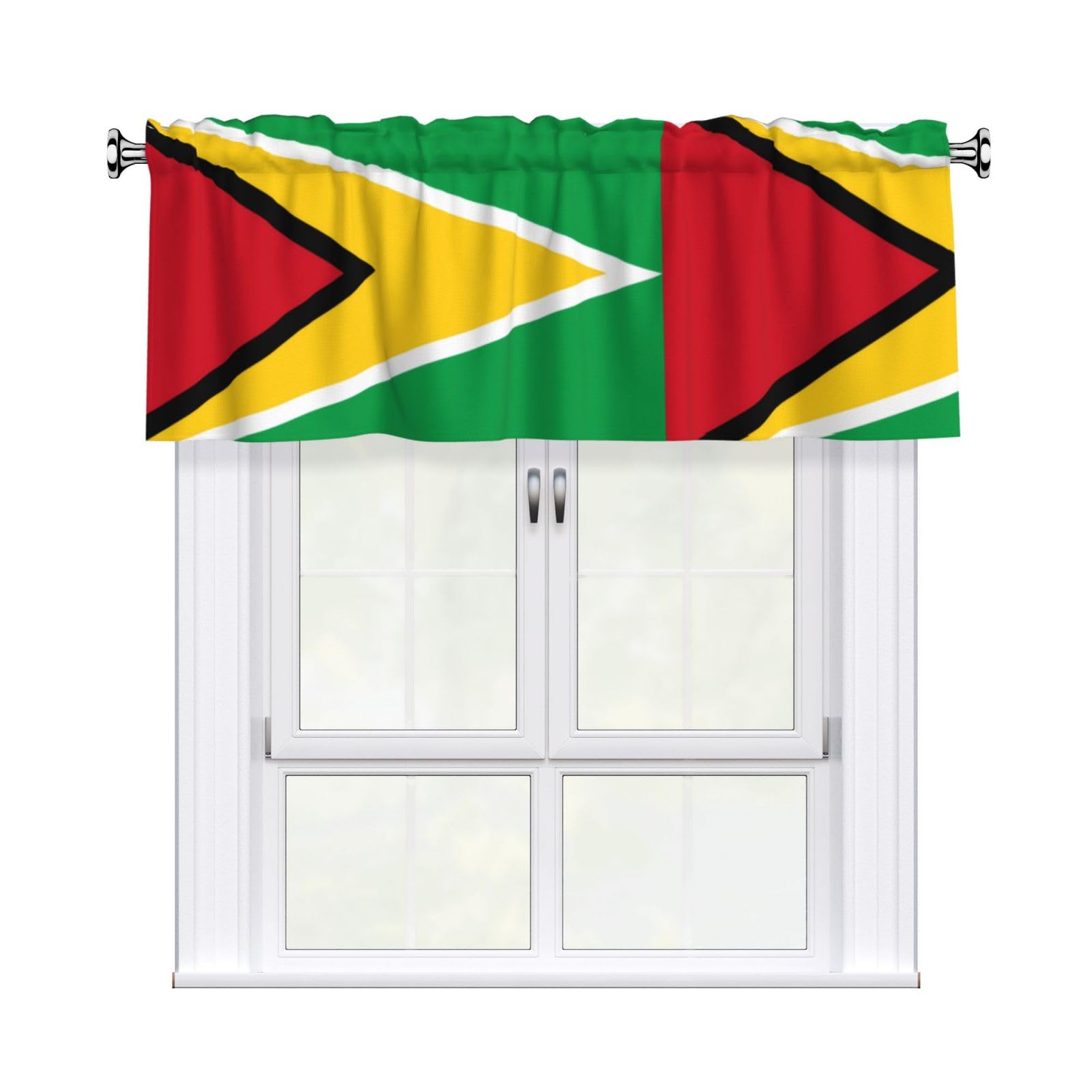 HJFCZH WHJSSF Flag of Guyana Prints 54x18in Curtain Valance - Peach Skin Polyester Kitchen Cover with Light Filtering Floral & 3" Rod Pocket