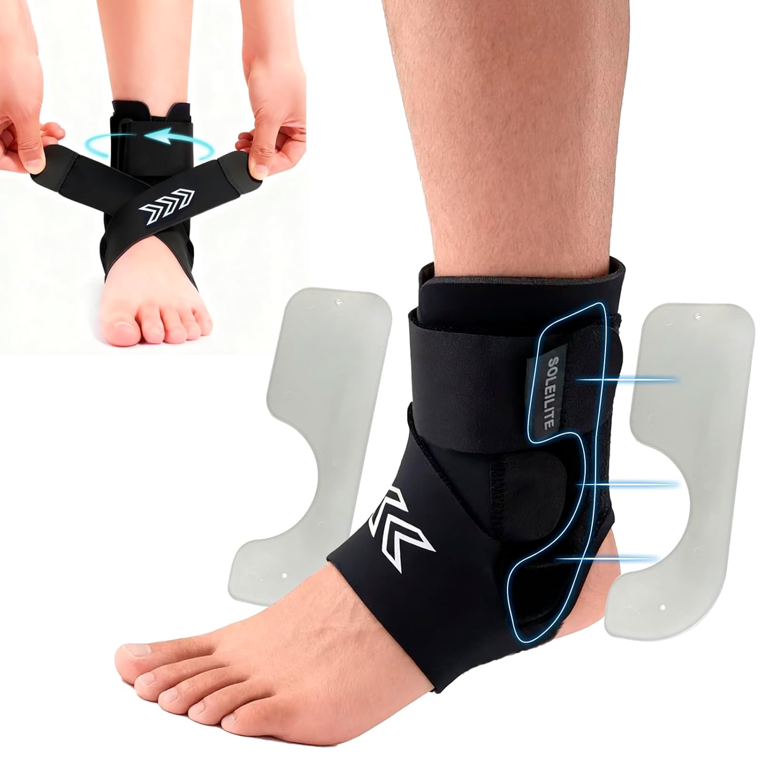 Ankle Brace with Side Stabilizing Pads - Breathable Neoprene Ankle Support for Woman and Man - Adjustable Straps Enhance Stability for Weak Ankles, Sprains, Achilles Tendonitis and Sports Injury Recovery