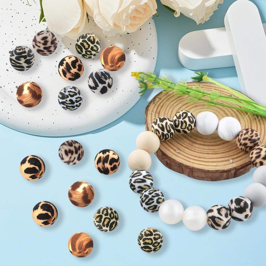 30Pcs Leopard Print Silicone Beads 15mm Round Silicone Bead Bulk Multicolor Leopard Rubber Focal Beads DIY Crafts Loose Spacer Bead for Pens Keychain Bracelet Necklace Lanyard Making - Image 2