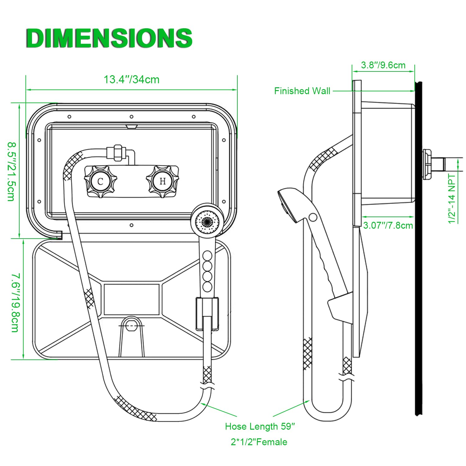 Kit per box doccia esterno per camper, sistema bloccabile, con soffione doccia da 2,5 GPM e tubo antiruggine da 140 cm di lunghezza, rubinetto portatile per esterni, ricambio per camper