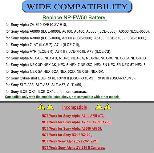 Miniatura 3 de Gonine AC-PW20 Fuente de alimentación continua ZV-E10 A6400 NP-FW50 Kit de adaptador de CA ACPW20 para Sony Alpha A6000 A5100 A6100 A6300 A6500 A7
