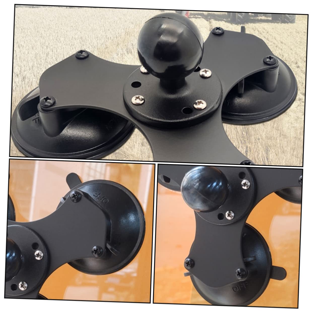DOITOOL Soporte de Ventosa Triple para Parabrisas Rótula 360° Negro | Base de Succión Firme, Aleación de Aluminio y Silicona, Montaje para Navegadores y Soportes