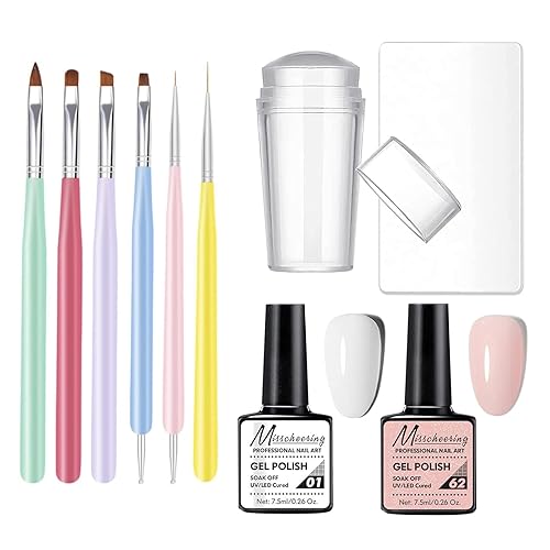 Gel French Manicure Kit, Gorvalin Glitter Nude Pink & White