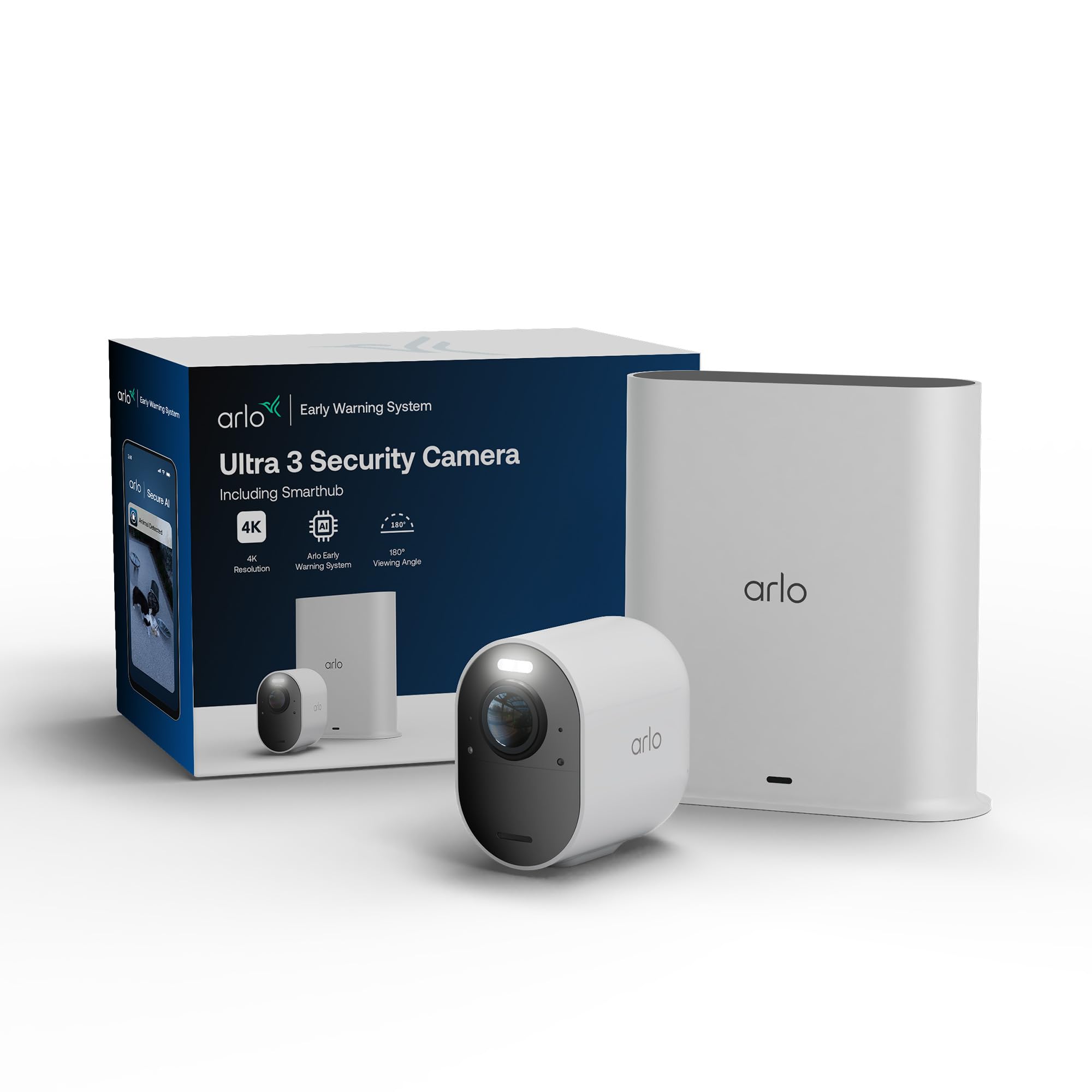 Arlo Ultra 3 4K Akku Überwachungskamera Aussen mit SmartHub, 1er-Set