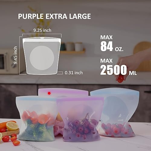 Miniatura 2 de Jovilife Recipiente de silicona reutilizable para alimentos con doble sellado a prueba de fugas, bolsa de almacenamiento de alimentos de 84.5 fl oz,