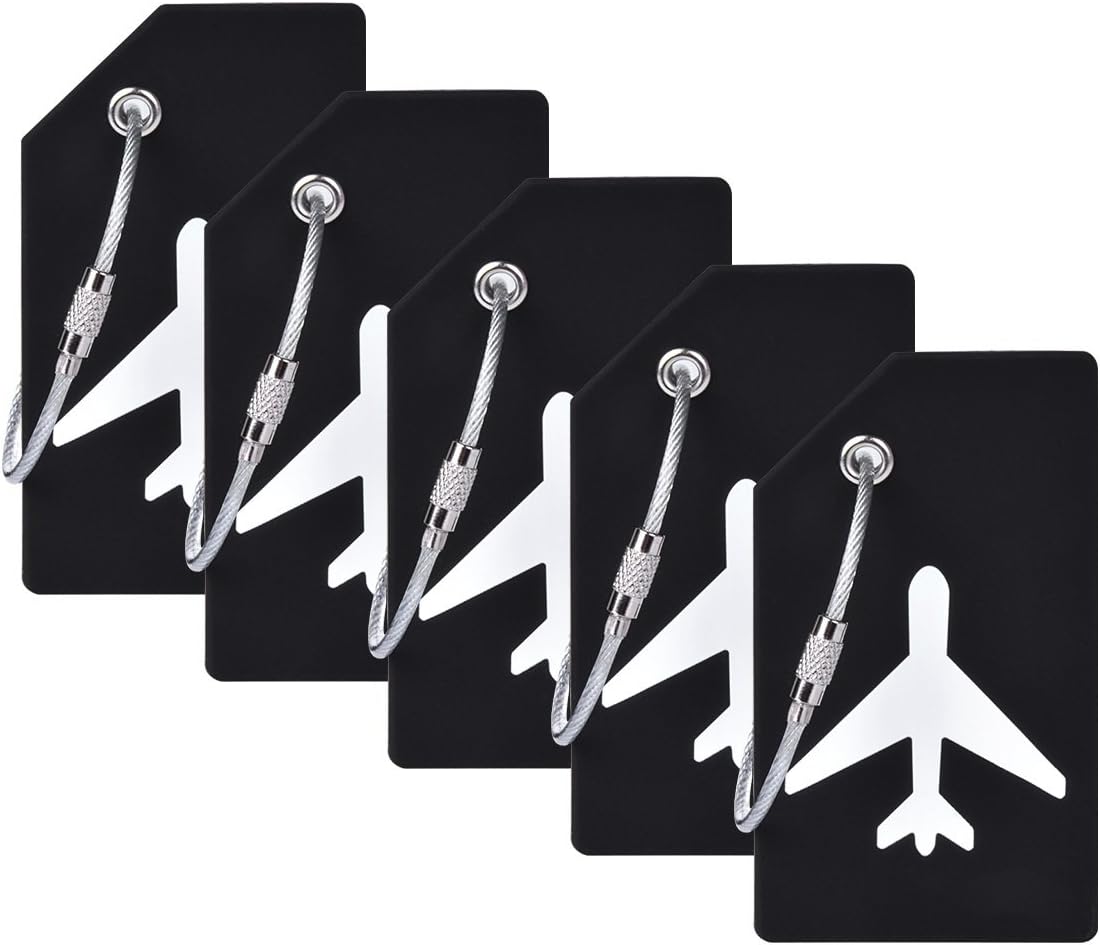 5Pack Silicone Luggage Tag with Name ID Card Perfect to Quickly Spot Luggage Suitcase by Ovener, Black, OneSize, Vibrant and Distinctive