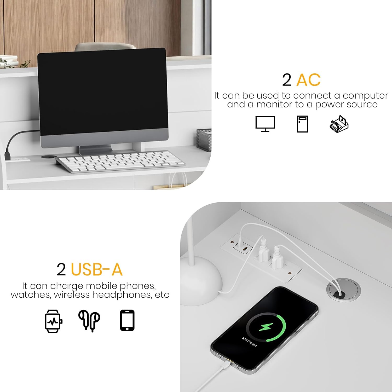 Modern Reception Desk with LED Lights, 55 Inch Wave Front Counter with Built-in Power Outlets and USB Ports, Lockable Drawers for Office Salon Retail Store Checkout