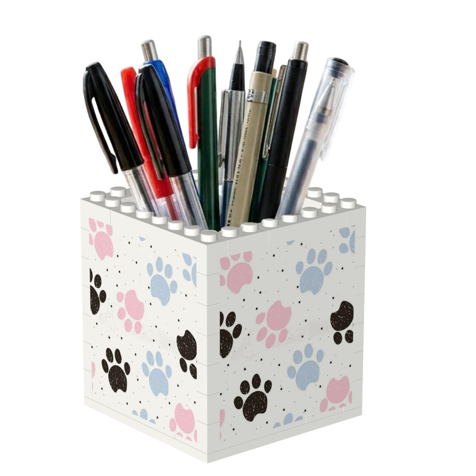 Poadnly Hand Drawn Colorful Dogs Paws, Pen Pot Pencil Holder for Office Home School, Compact Desk Organiser for Office Stationery