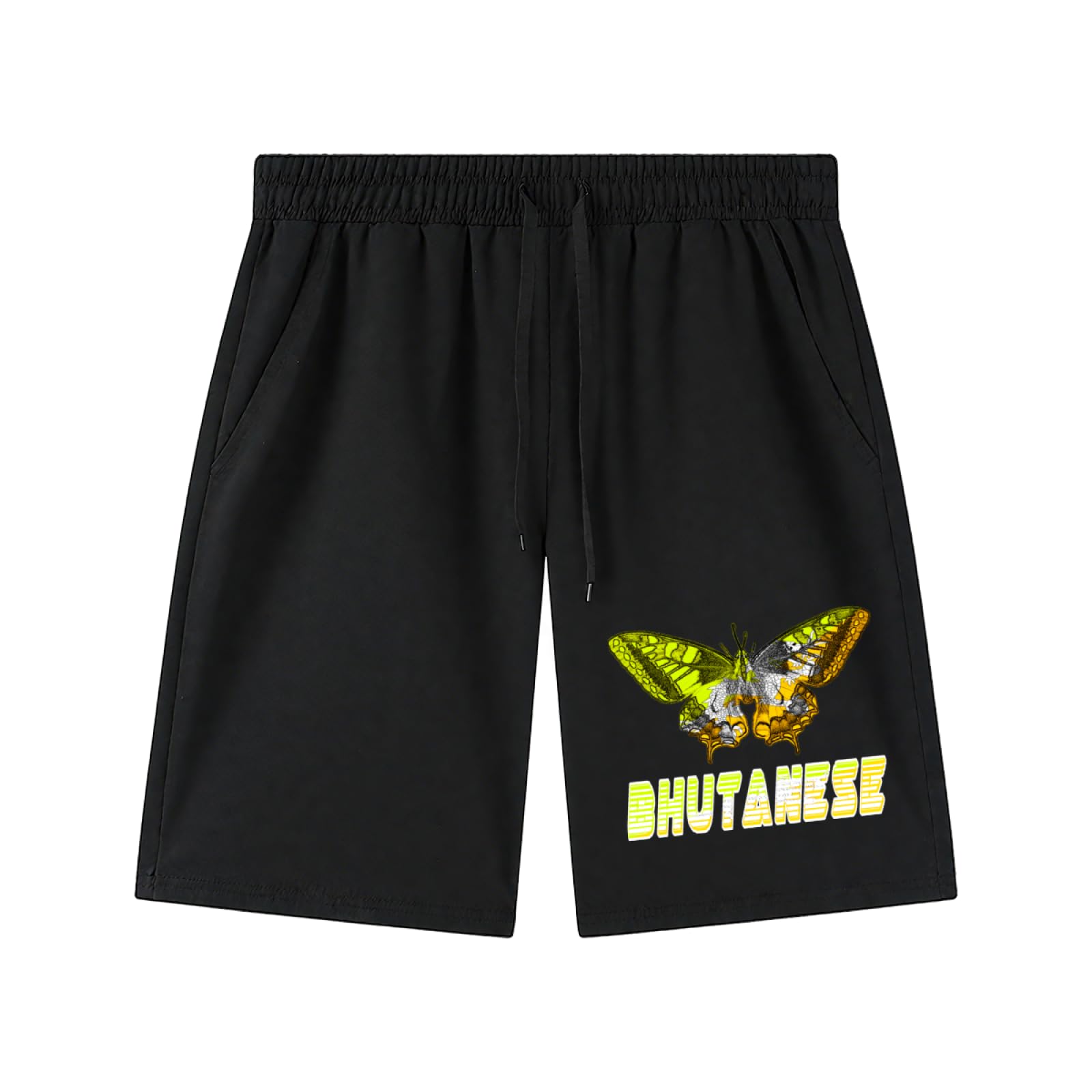 Bandiera del Bhutan con Farfalla Uomo Bagno Shorts Leisure Calzoncini con Tasche Bermuda da Bagno