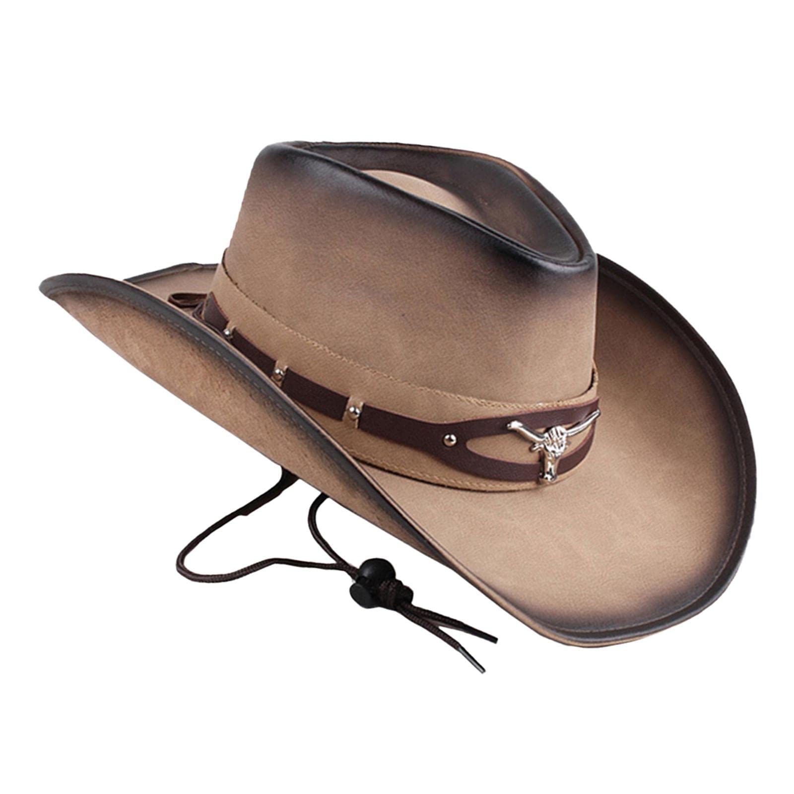 Fashion My Day® Western Cowboy Hat Wide Roll up Brim Hombre Caps Fashion Sombrero PU Leather Brown | Hats and Headgear-image-47
