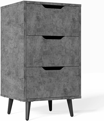 Maxtown Moderna mesita de noche con 3 cajones, cómoda de madera con patas de metal, muebles modernos de dormitorio, mesita de noche para espacios