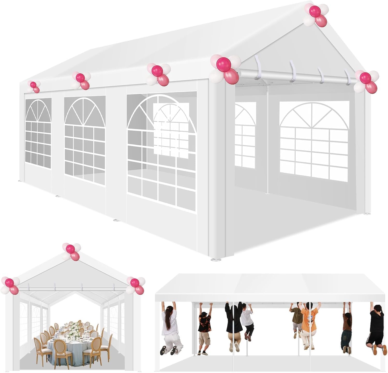 COBIZI 10x20 Party Tent Heavy Duty for Parties, Powder Coating (Better Than Galvanized), Waterproof for Church & Wedding, Large Outdoor Event Gazebo with Removable Sidewall & Built-in Sandbag, White