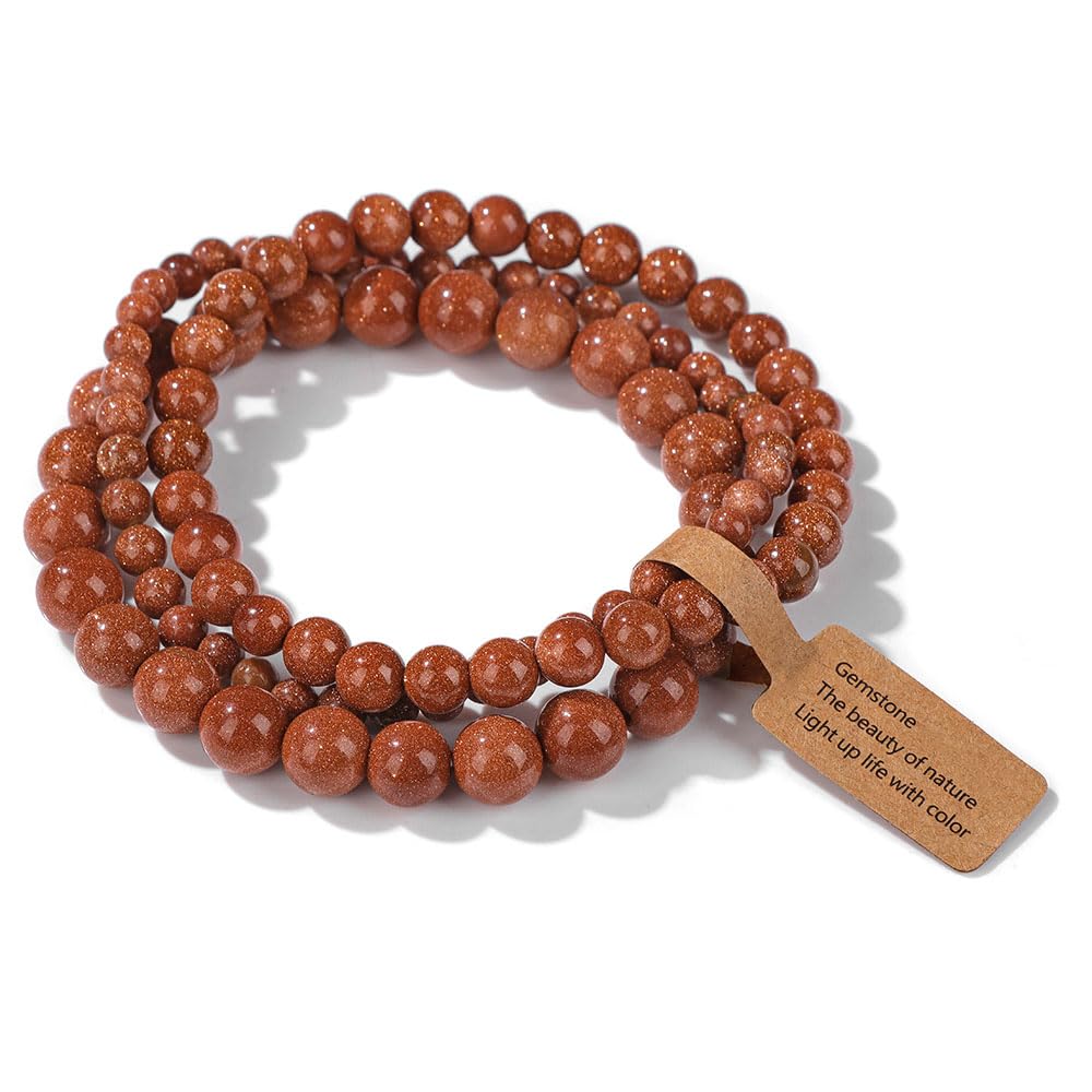 ILNCQLPM Crystal Bracelets For Women,Natural Gemstone 3-Piece Set Crystal Bracelets， Fashion Reiki Yoga Set Bracelets ，Energy Gemstone Bracelets Jewellery For Men Women Gold Sandstone
