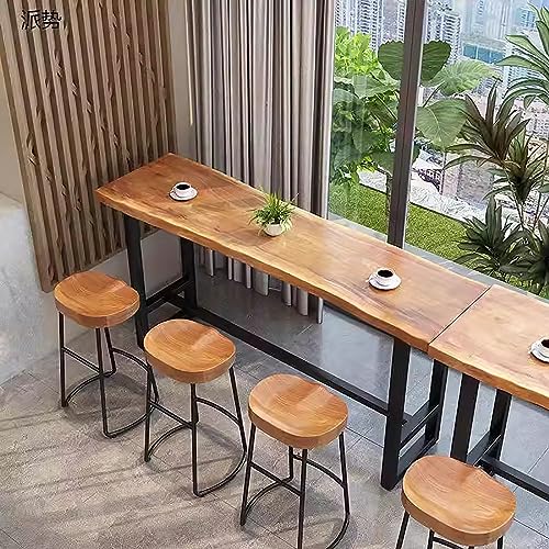 Solid Wood Bar Table,Modern Bar Height Table with Footrest,Rectangular Pub Tables Tall Counter Height Coffee Table,Live Edge Long Dining Table Kitchen Table,Only Table - Thumbnail 3