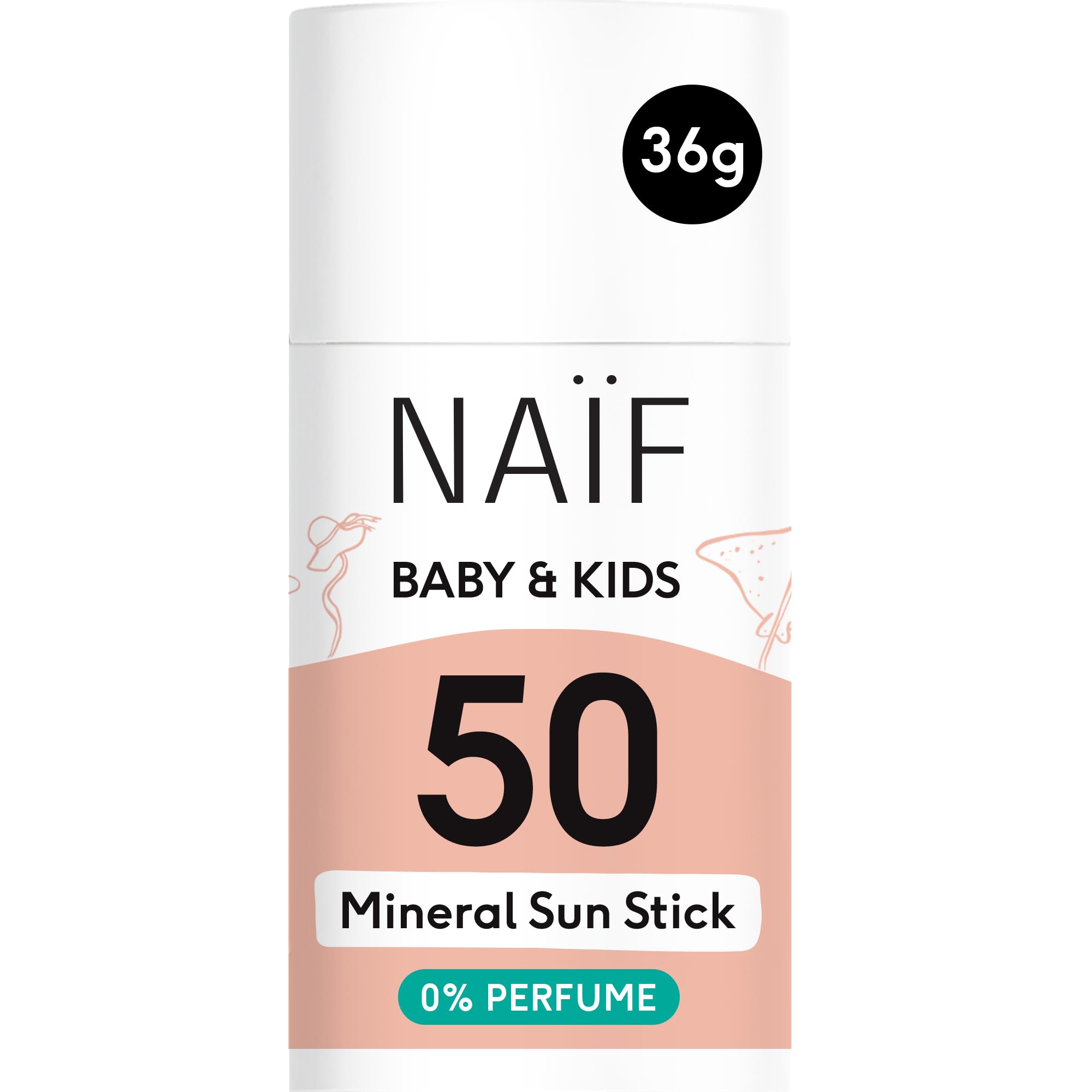 Naïf Protector Solar Mineral en barra - para Bebés y Niños - Protección inmediata - Resistente al agua - Vegano - Sin perfume - Factor 50-36 gramos
