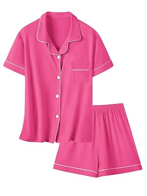 Umeyda Girls Women Pajamas Set Soft Short Sleeve Pjs Set Button-Down Sleepwear Nightwear Loungewear