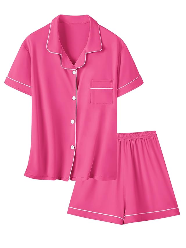 Umeyda Girls Women Pajamas Set Soft Short Sleeve Pjs Set Button-Down Sleepwear Nightwear Loungewear