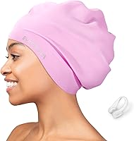 Vista 8 de EverSport Gorro de natación grande para trenzas y rastas, gorro de natación de silicona impermeable para mujeres y hombres que mantiene el cabello