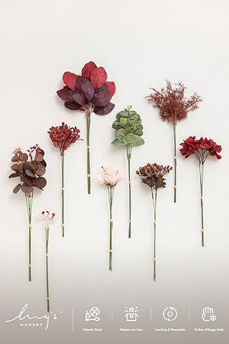 Miniatura 4 de Ling's moment Juego de cajas de tallos artificiales, 46 piezas con 9 tipos de púas de vegetación sintética para ramos de novia, bodas, arreglos